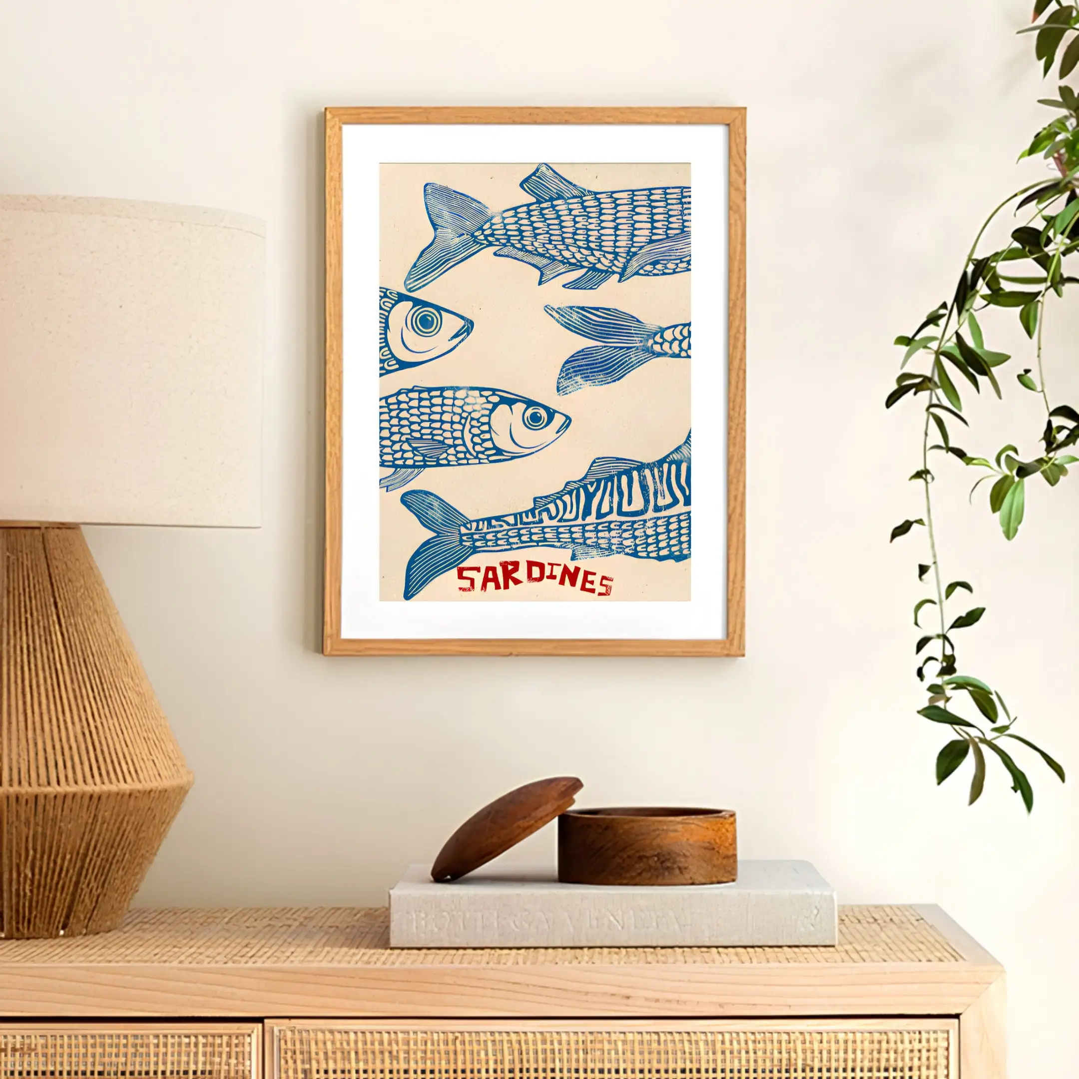 Affiche vintage sardine 18, art mural éclectique, impression de poisson, art de cuisine coloré, affiche Maximalist