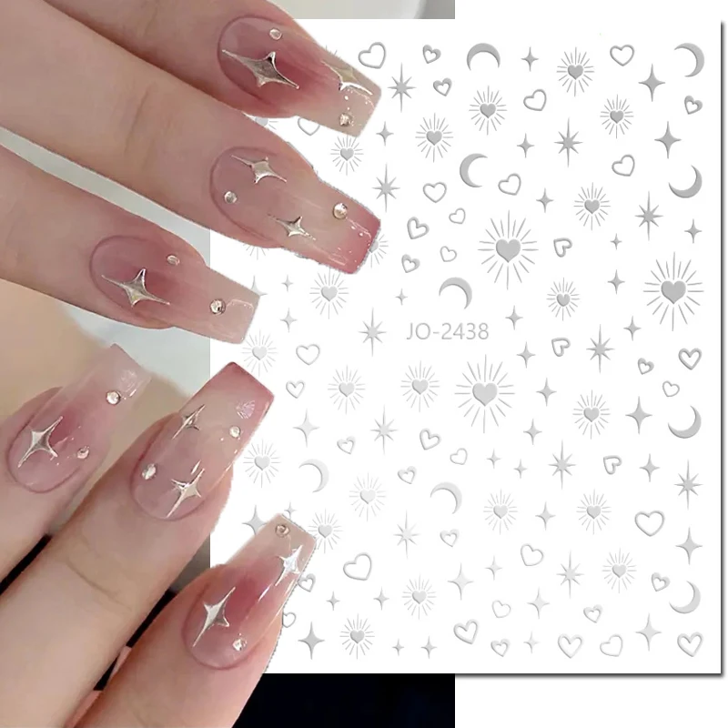 Adesivi per Nail Art 3d oro rosa Laser Sliver Star Moon Heart cursori adesivi decalcomanie per unghie per decorazioni per unghie suggerimenti per manicure