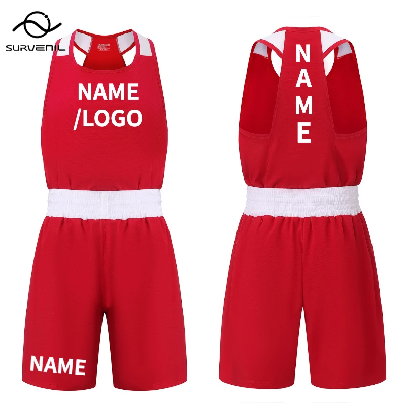 Personalized Boxing Gear Set Custom Name Logo Sleeveless Singlet and Shorts Suit Muay Thai Boxing Uniform for Adult Youth Kids