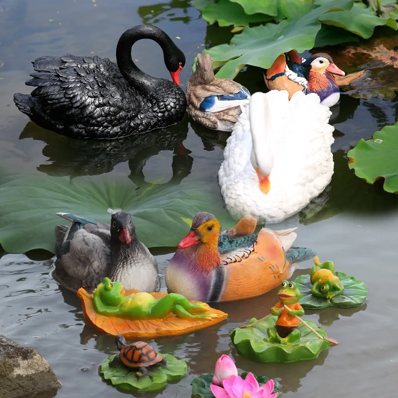 Outdoor Floating Resin Swan Frog Statue Simulation Animal Figurine Garden Pond Rockery Water Landscape Decor Ornament