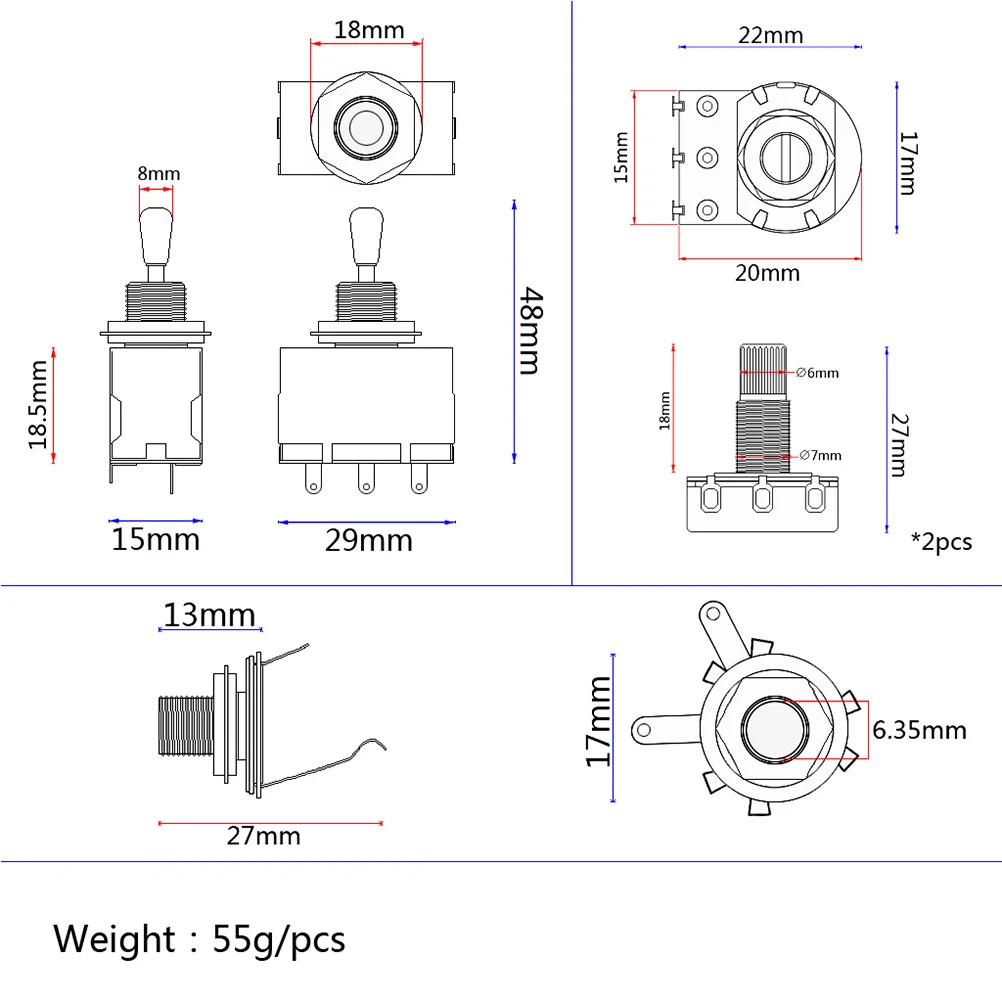 

Professional Guitar Wiring Harness Kit Toggle 1T1V 500k Pots Qualified Electron Components Easy Soldering