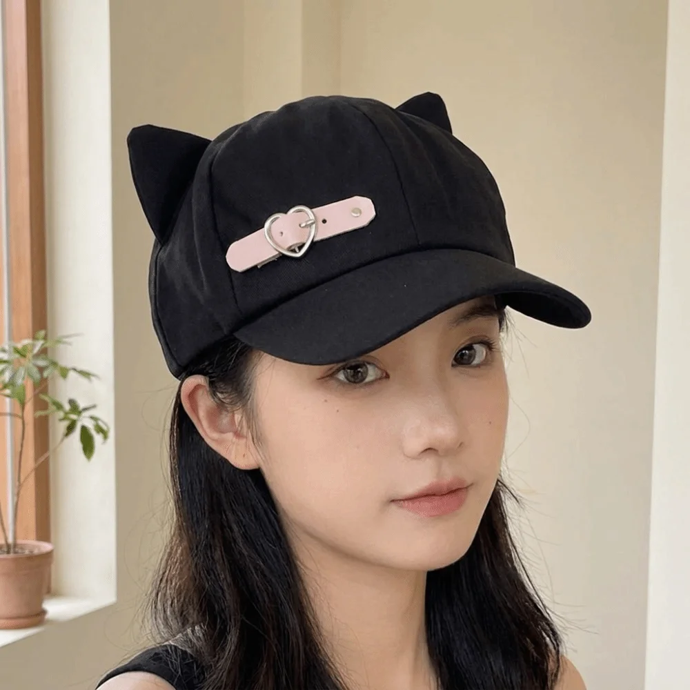 Funny Black Cat Ears Beret Gothic Lolita Newsboy Cap Y2K Harajuku Octagonal Hat Women
