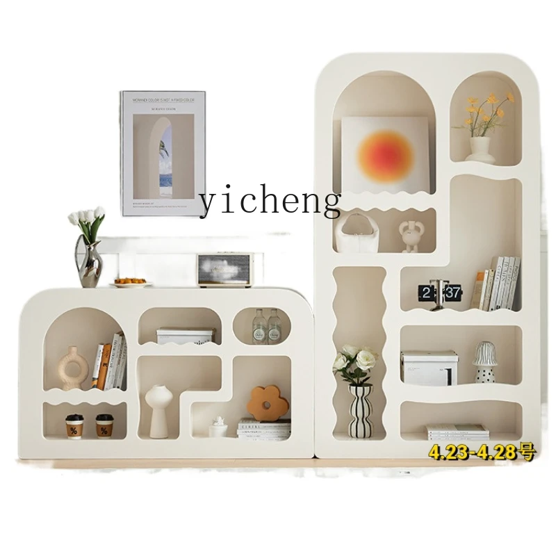 

ZK Cream Style Bookcase Simple Living Room Shelf Decoration Display Hallway Sideboard Cabinet White