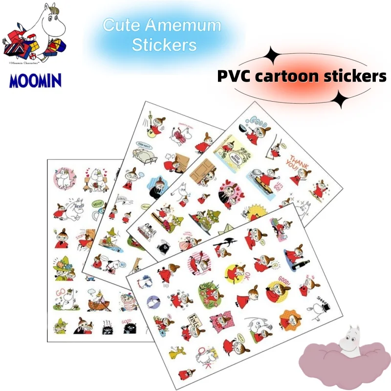 Süße Moomin Anime-Merchandise-Aufkleber, kreative transparente PVC-Cartoon-Sticker für Notizbücher, Handys und Desktop-Dekoration.
