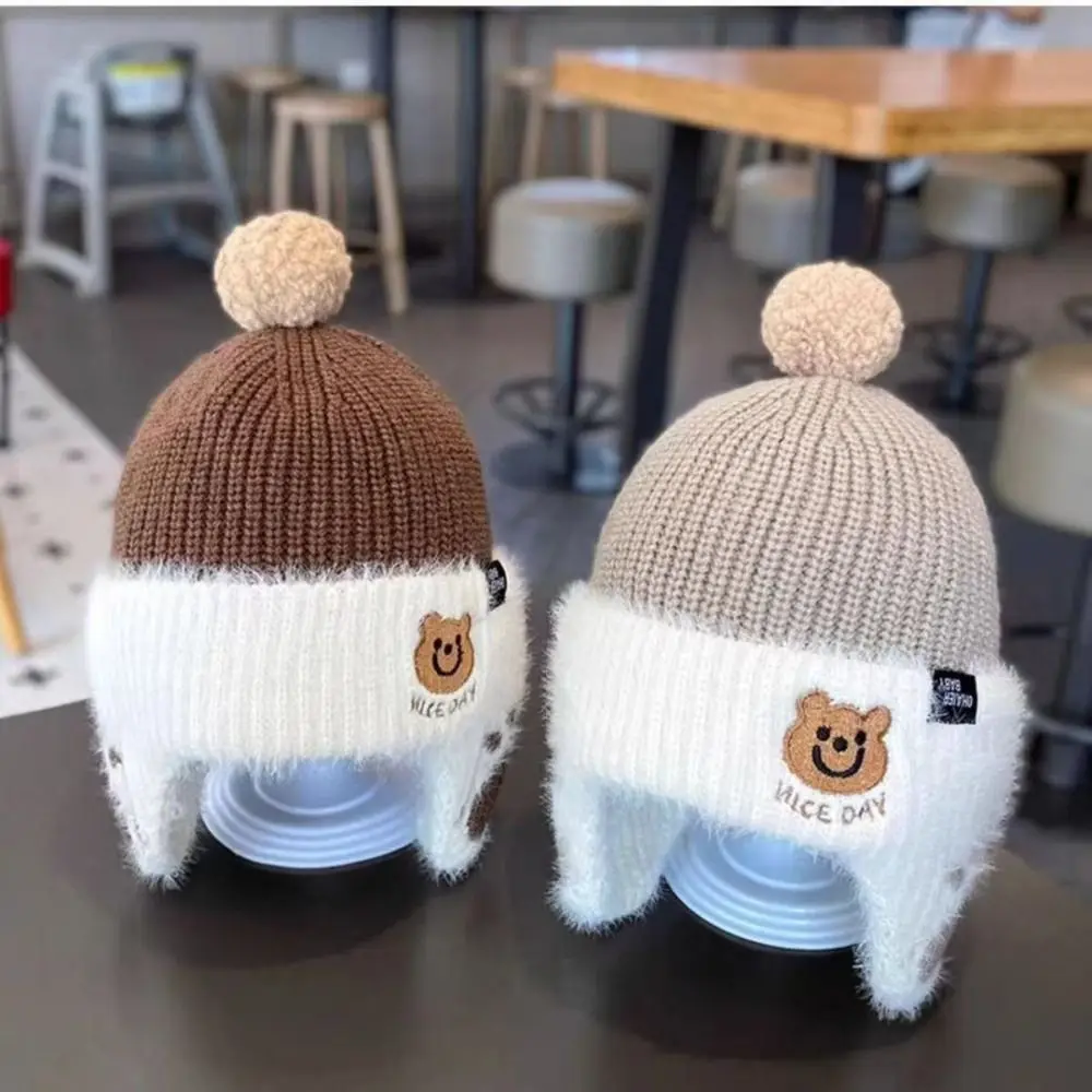 Children Beanies Baby Wear Wool ​​Baby Warm Hat Soft Cute Bear Ear Protection Hat Kids Cap Woolen Knitted Hats