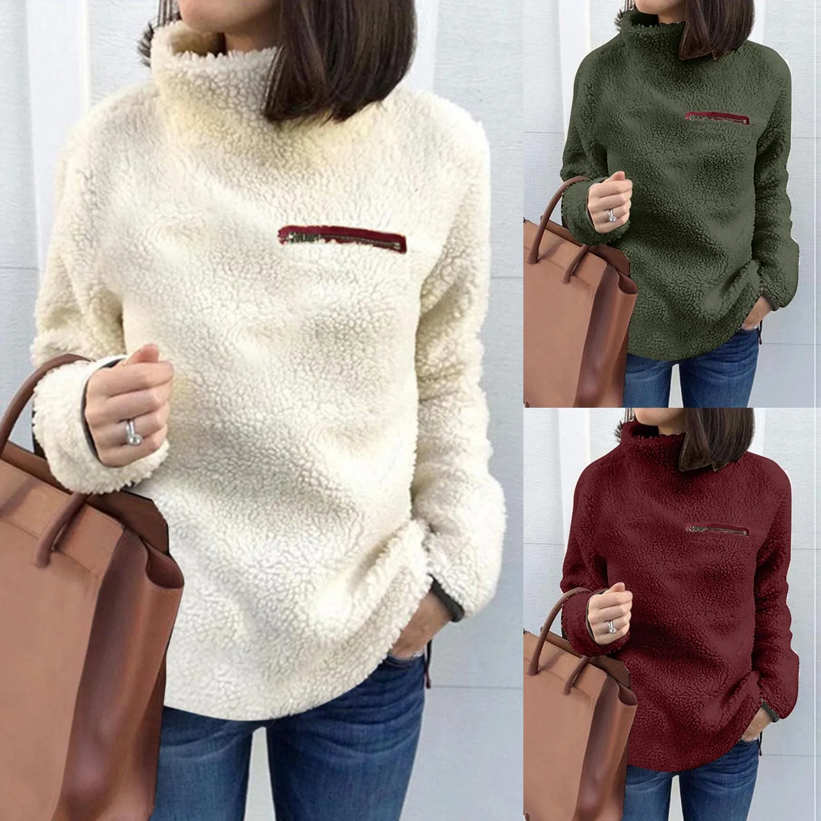 

Winter Super Soft and Comfortable Solid Color Turtleneck Pullover Women's Sweater Fashion Zipper Sexy Top Ladies Hipster Clothes