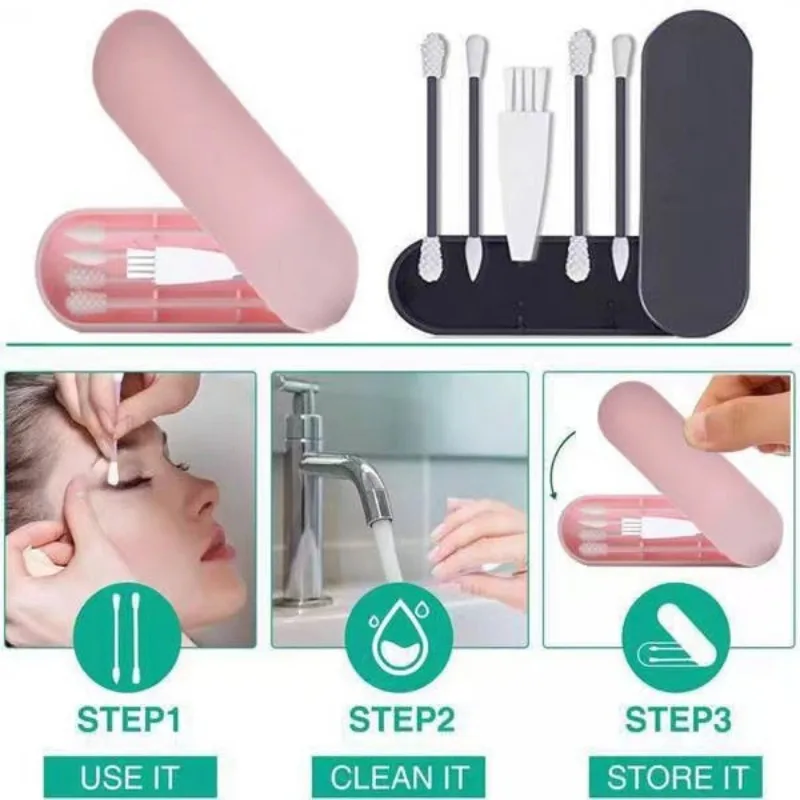 4Pcs Reusable Cotton Swabs Silicone Ear Pick Spiral Cleaner Tool Portable Silicone Swab Clean Sticks Buds Lip Eyeliner