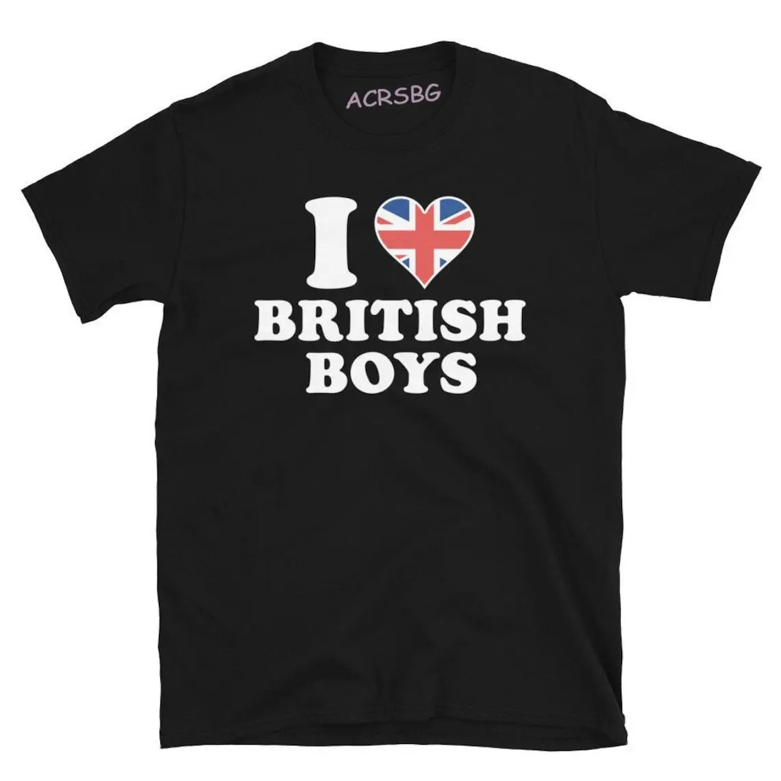 I Love British Boys Women T Shirts Heart Union Jacks Flag Graphic Tee Shirts Premium Cotton O-Neck Casual Tops Shirts