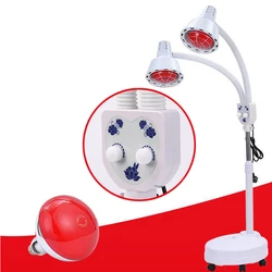 275W Double head Infrared Therapy Lamp Infrared Light Heating Height Adjustable Floor Stand Beauty Treatment Lamp Facial