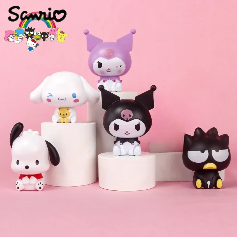 MINISO Sanrio Q Version Big Head Doll Kuromi Cinnamoroll Pachacco Model Cartoon Birthday Cake Decoration Children Toy Gift