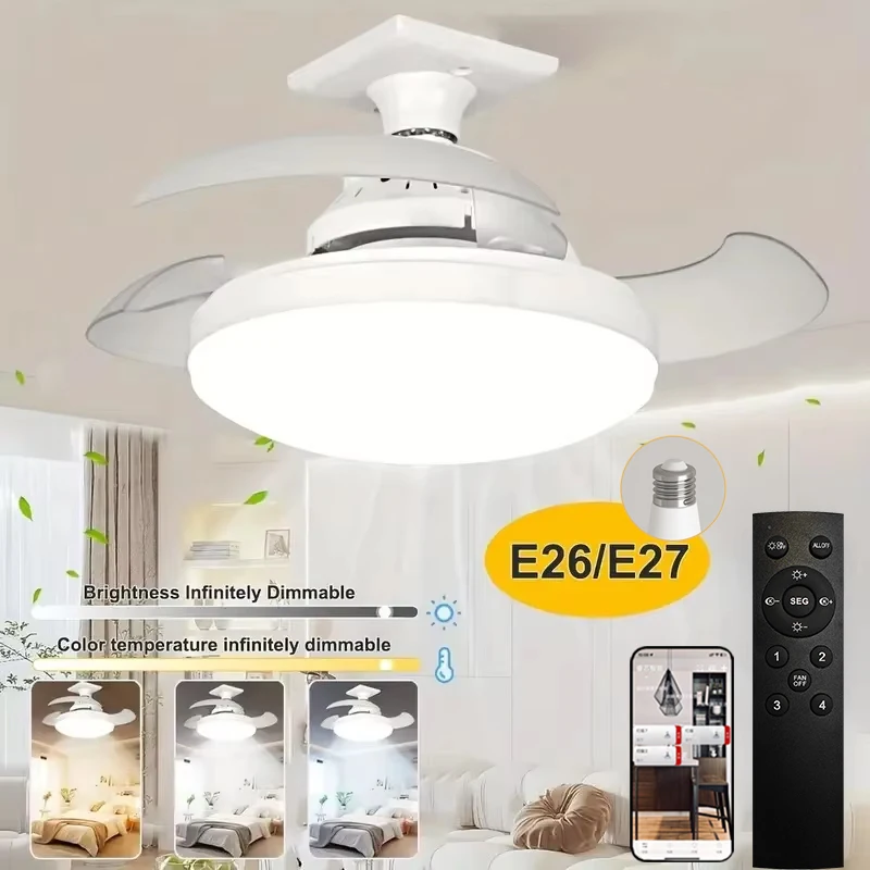 Ceiling Fan with Light 3-Level Dimmable APP&Remote Control Modern LED Folding Ceiling Fan Light for Bedroom Living Room E27Screw