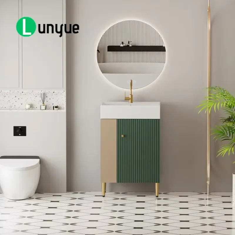 Modern Open Shelf Bathroom Vanity with Ceramic Sink Durable Wooden Floor Standing Cabinet 21.6 Inch for Home Bathroom Storage