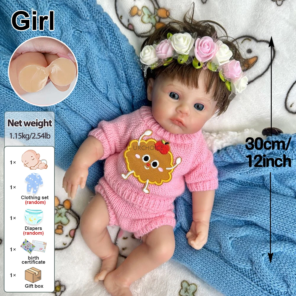 Realistische 12" siliconen reborn babymeisje met geworteld haar Full Body zachte wedergeboorte pop voor kunstenaar verzamelaars pop verjaardagscadeaus