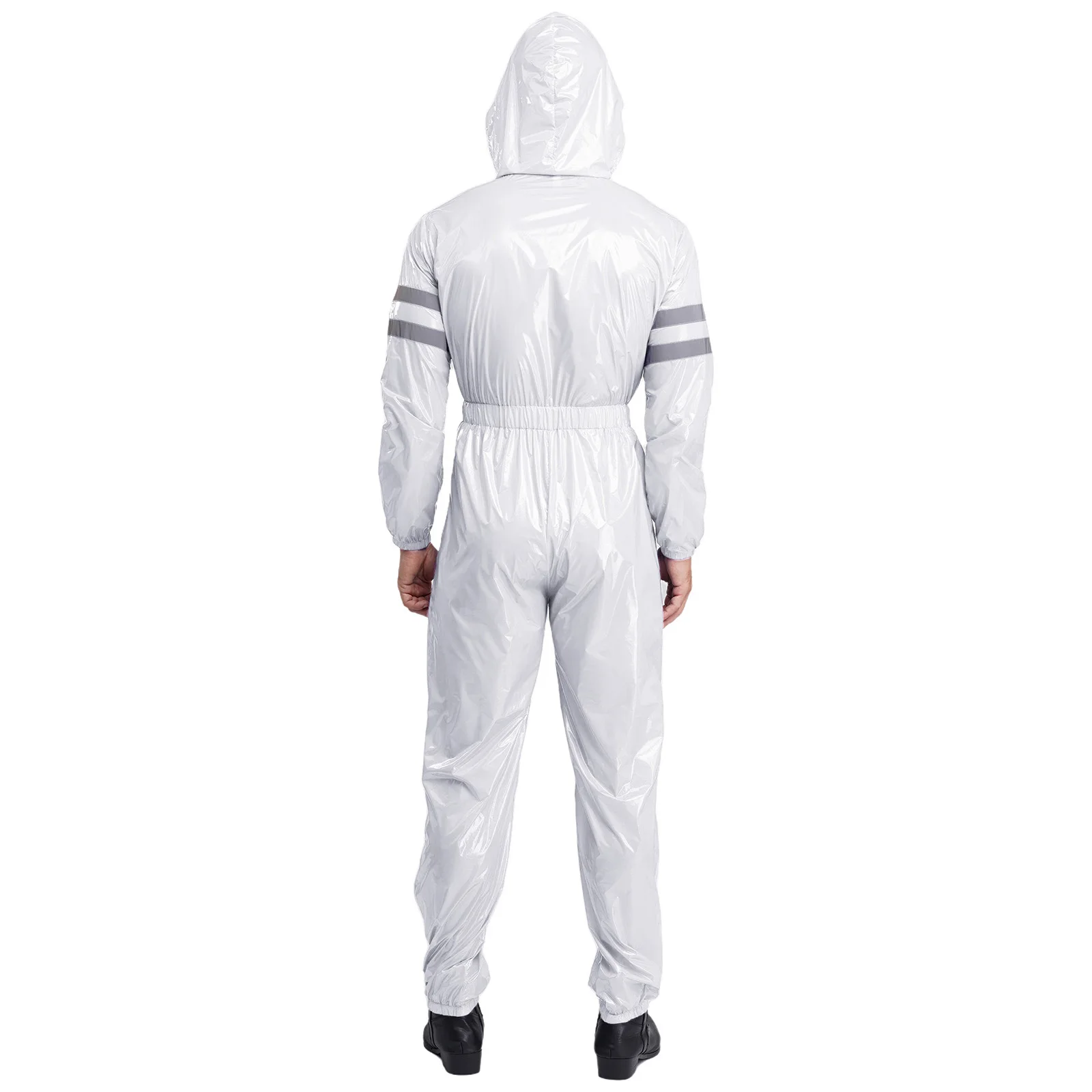 Men Hooded Jumpsuit Water Resistant Zipper Coveralls High Visibility Reflective Strips Working Rompers for Factory Car Repairing