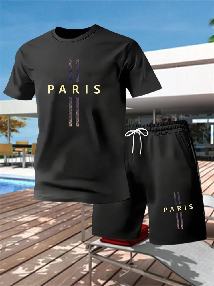 New Men's Cross Print T-Shirt and Shorts Set Stylish Streetwear Short-Sleeve Top and Shorts Combination Holiday Men's Apparel