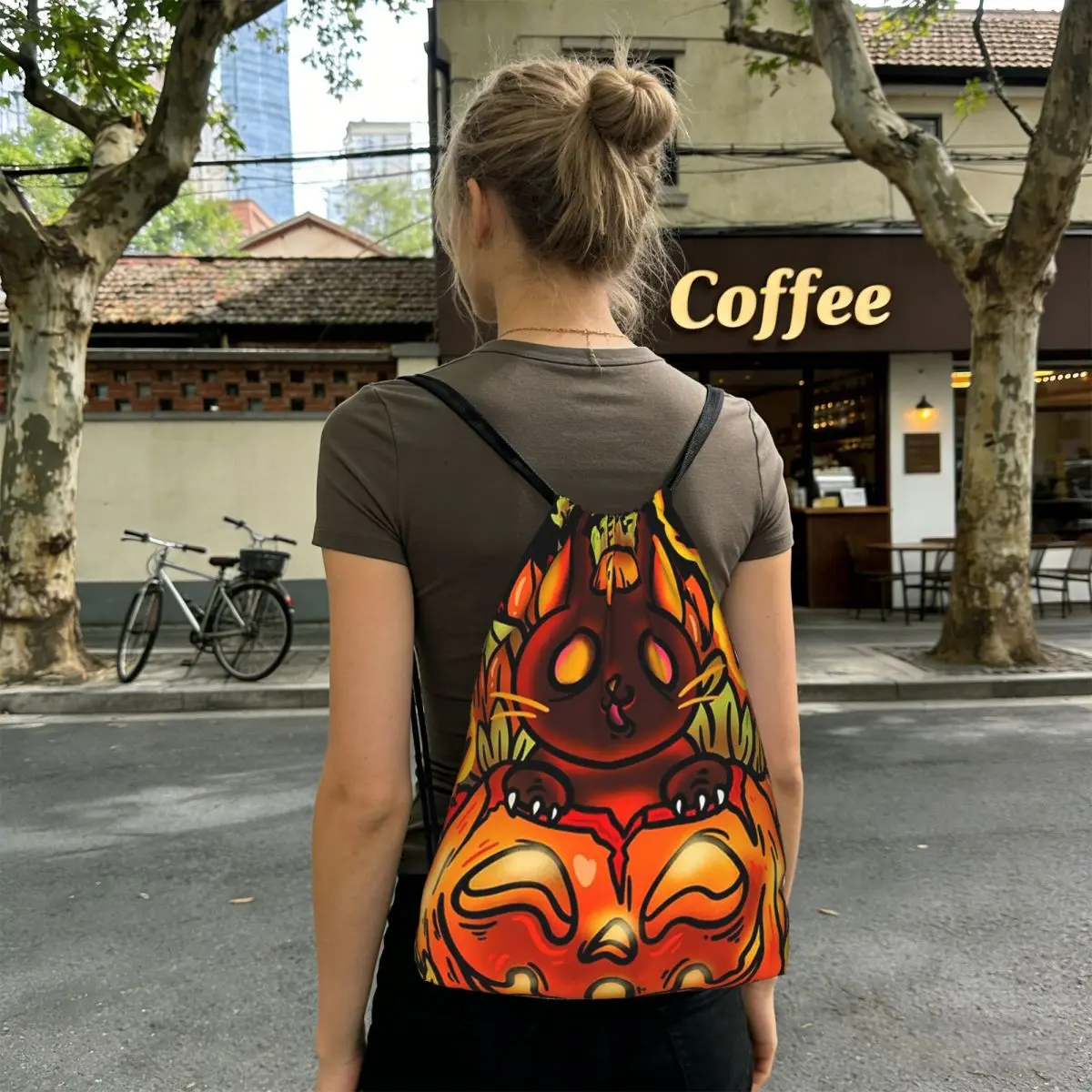 

Cartoon Black Cat And Pumpkin Halloween Backpacks Fashion Drawstring Bags Storage Bag Book Bags for Travel School