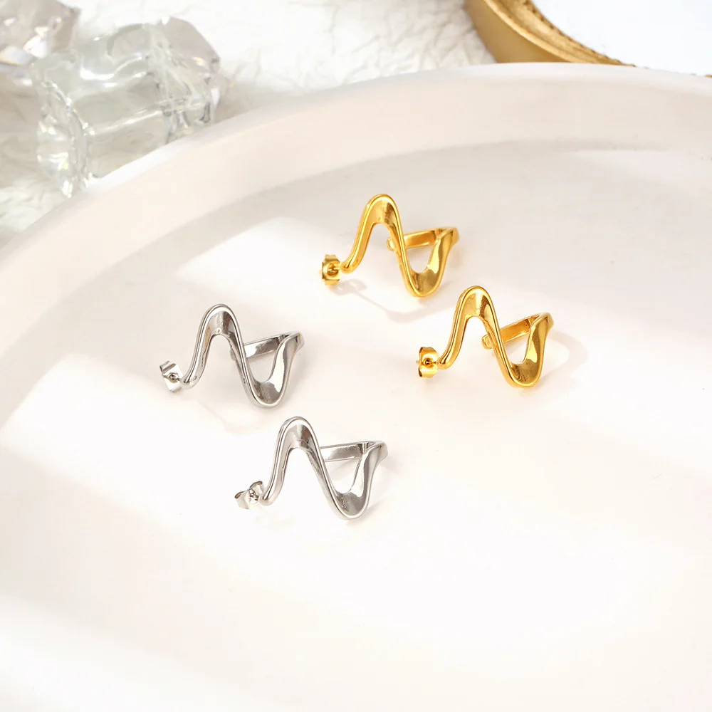 Abstract Geometric For Women New Design Titanium Steel Irregular Twisted Stud Earrings Jewelry Gift