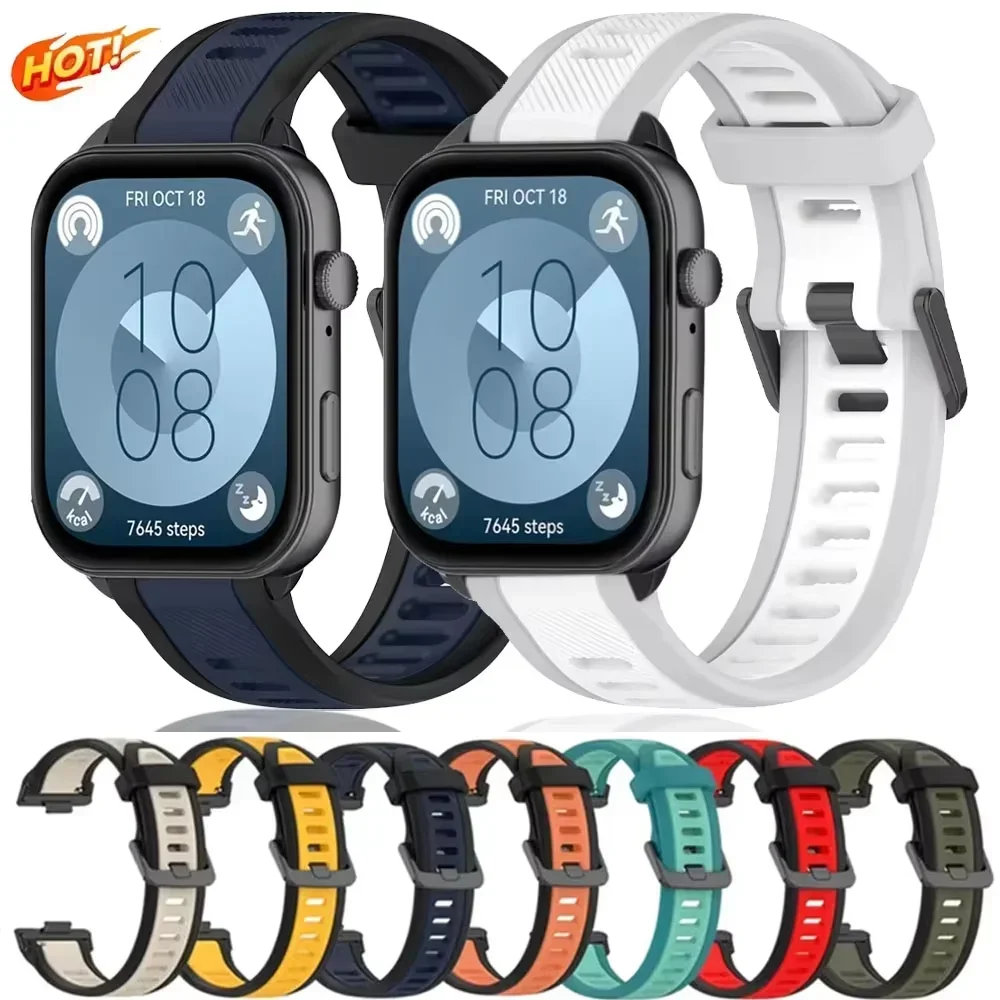 Offizielles zweifarbiges Silikonarmband für Huawei Watch Fit 3/4/4 Pro, atmungsaktives Armband für Huawei Watch Fit 3/4 Zubehör