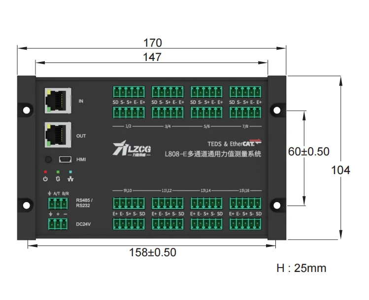 L808E 16-Channel Digital Sensor Acquisition Module Industrial Load Cells Force Sensors 24VDC Power Supply 24bit Sampling