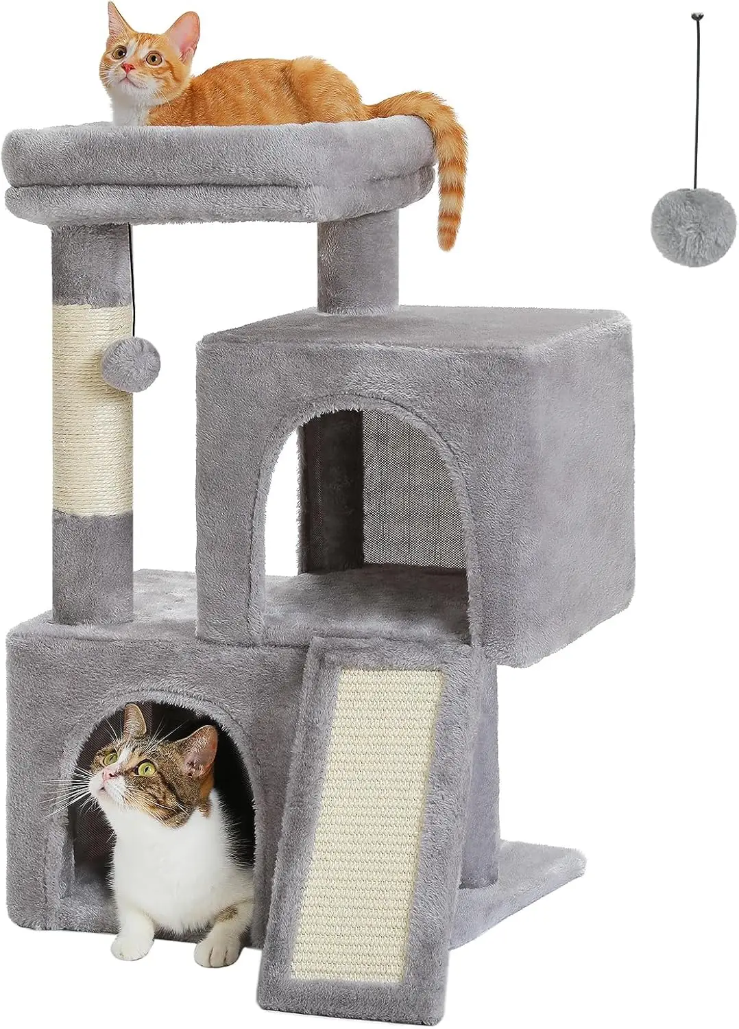 

Cat Tree, 30 Inches Cat Tower with Dual Condos for Indoor Cats, Plush Cat House with Padded Perch, Scratching Ramp and
