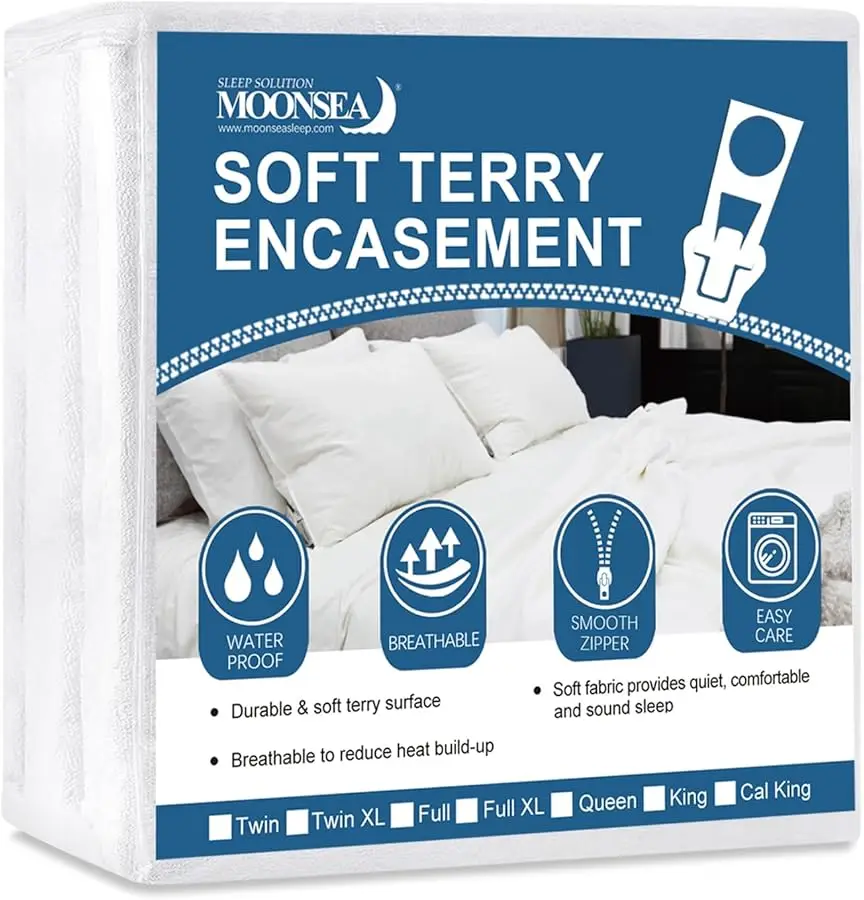 

Queen Mattress Protector Zippered (10/11/12/13/14 Inchs), Soft Terry Surface Mattress Encasement, 6-Side Waterproof Mattress Co