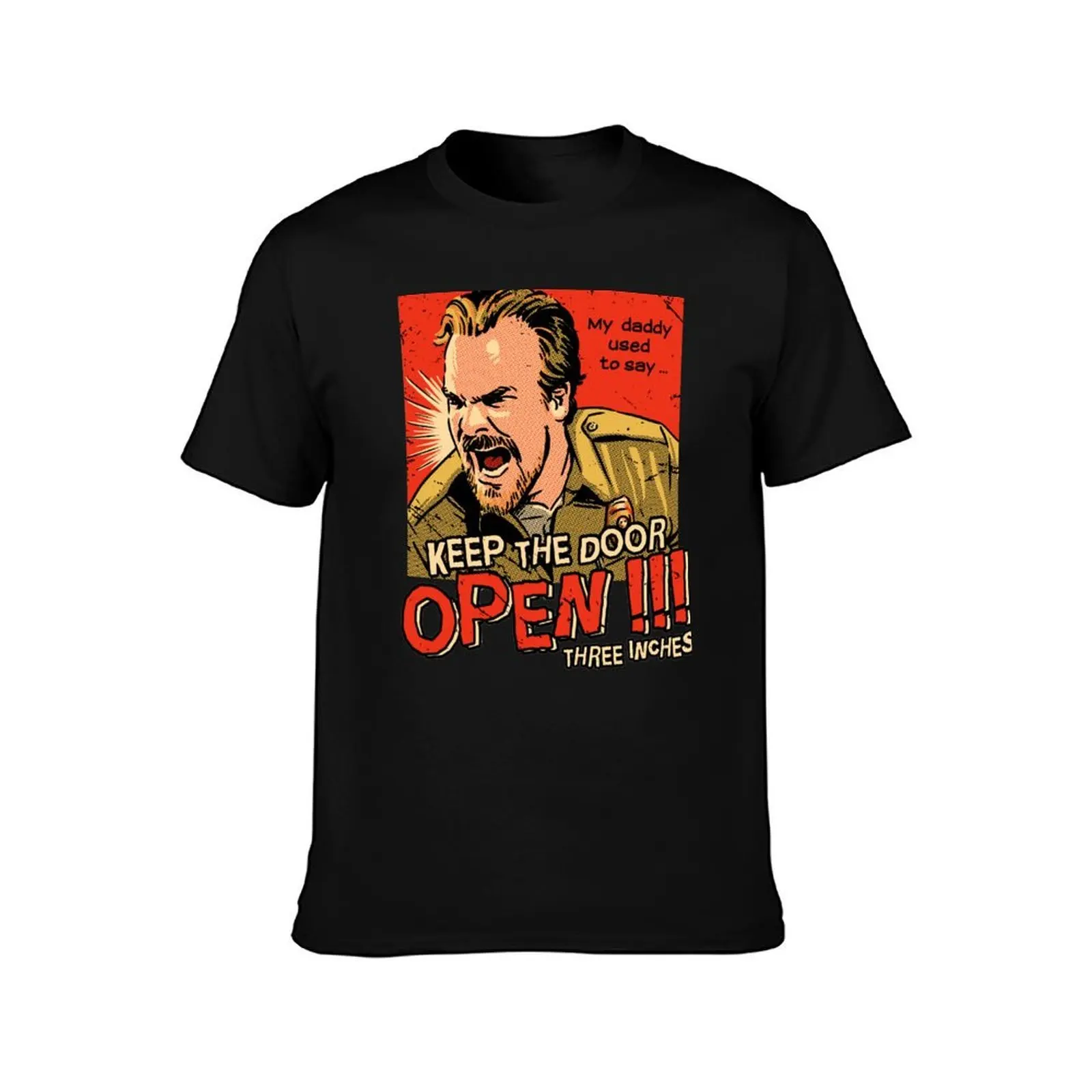 Jim Hopper Keep the Door Open T-Shirt, Summer Casual Cotton Tee, Oversized Streetwear Tops, Vintage Graphic Print, 100% Cotton