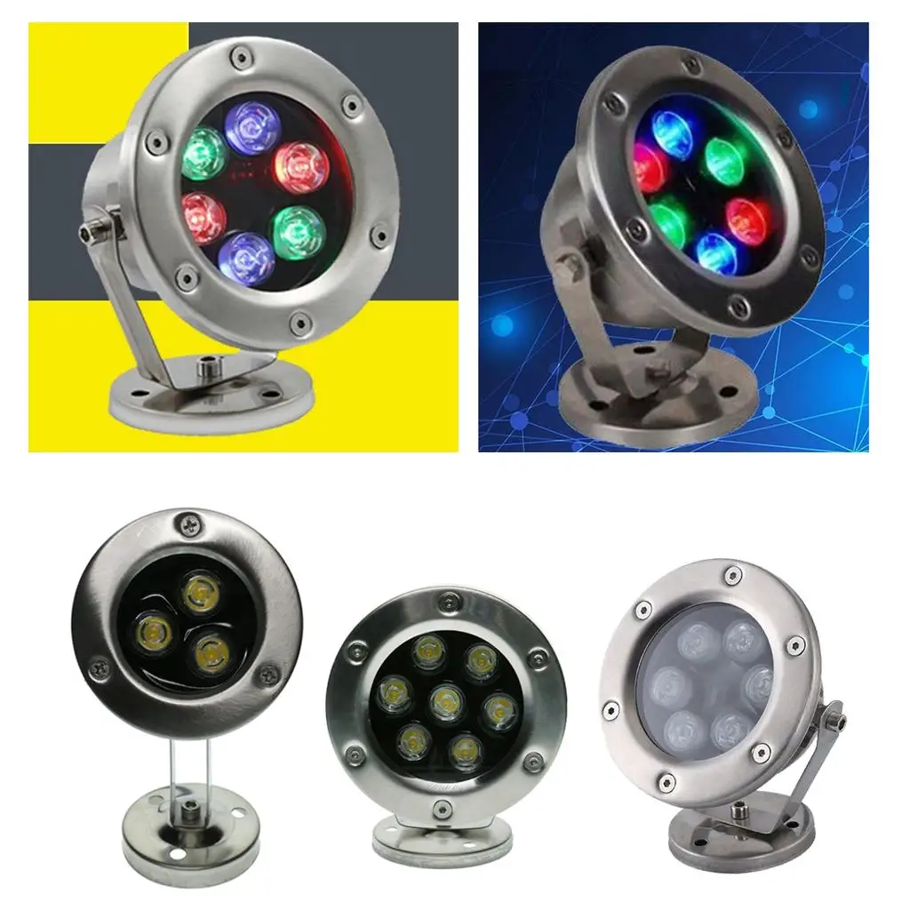 LED Underwater Light IP68 Energy Saving Submersible Pond Spotlight Metal Flood Lamp for Aquarium Lighting