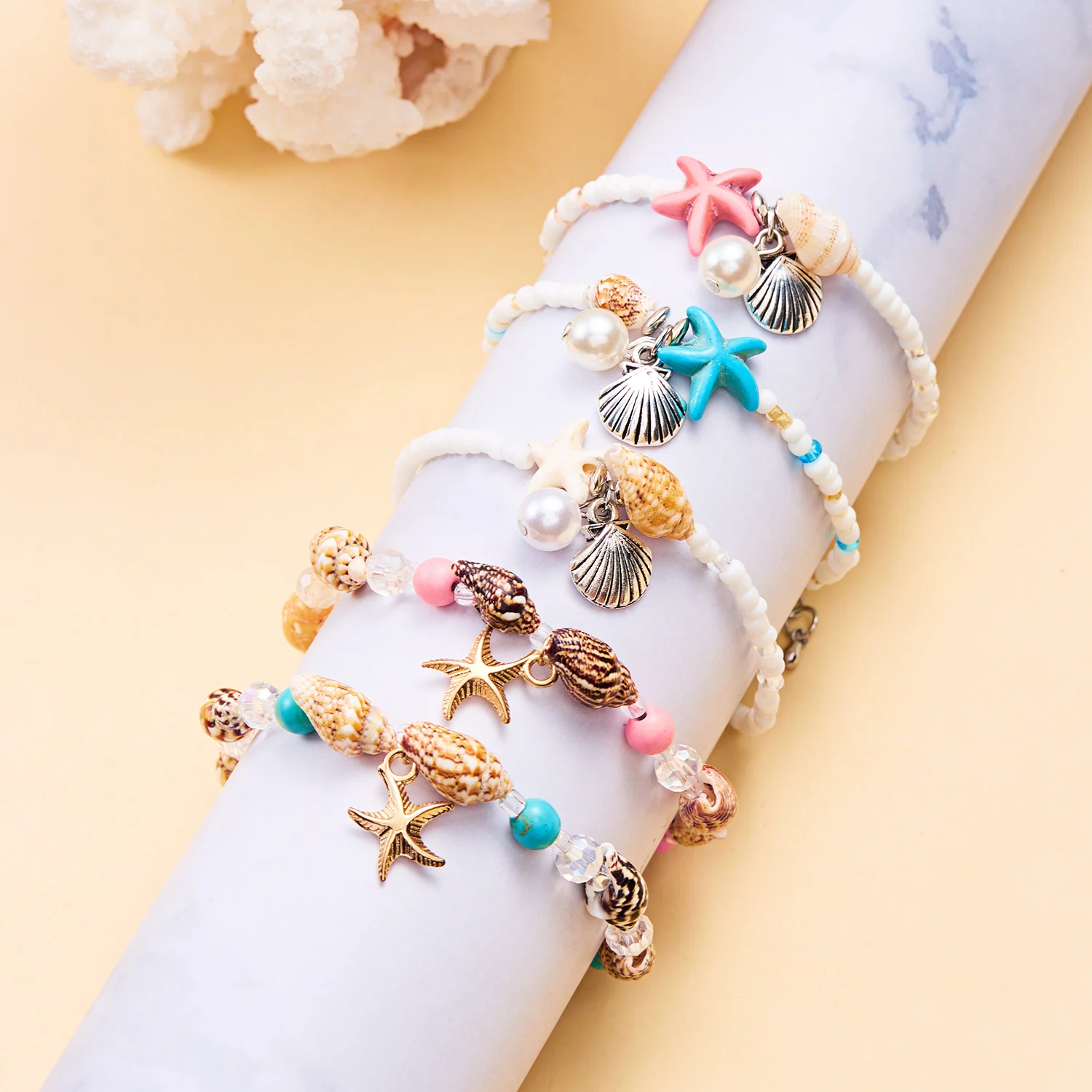 Niedliches Rosa Seestern-Perlenarmband für Frauen Y2K Ästhetik Mermaidcore Muschel-Armband Süßer Trendiger Schmuck Geschenk – Detail 5