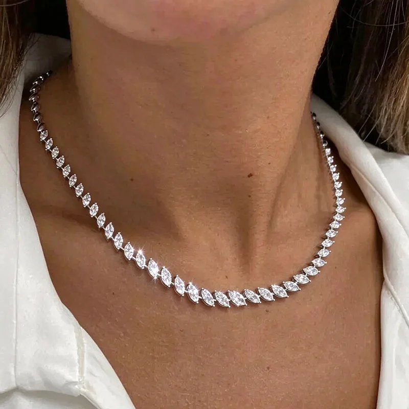 Pt950 Platinum Marquise Lab Grown Diamond Tennis Necklace 9CTW DEF VS 18Inch Sparkling Bridal Evening Party Necklace For Women