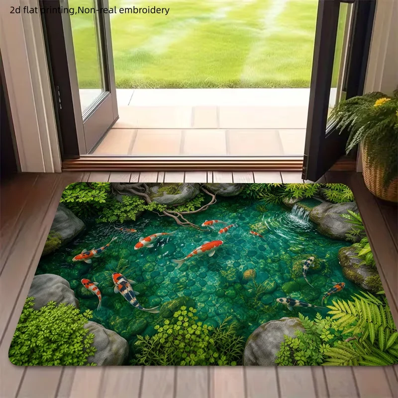 Welcome To Our Abode Ginger Cat Doormat Floral Butterfly Print Entryway Mat Washable Floor Rug for Pet Lover Indoor Home Decor