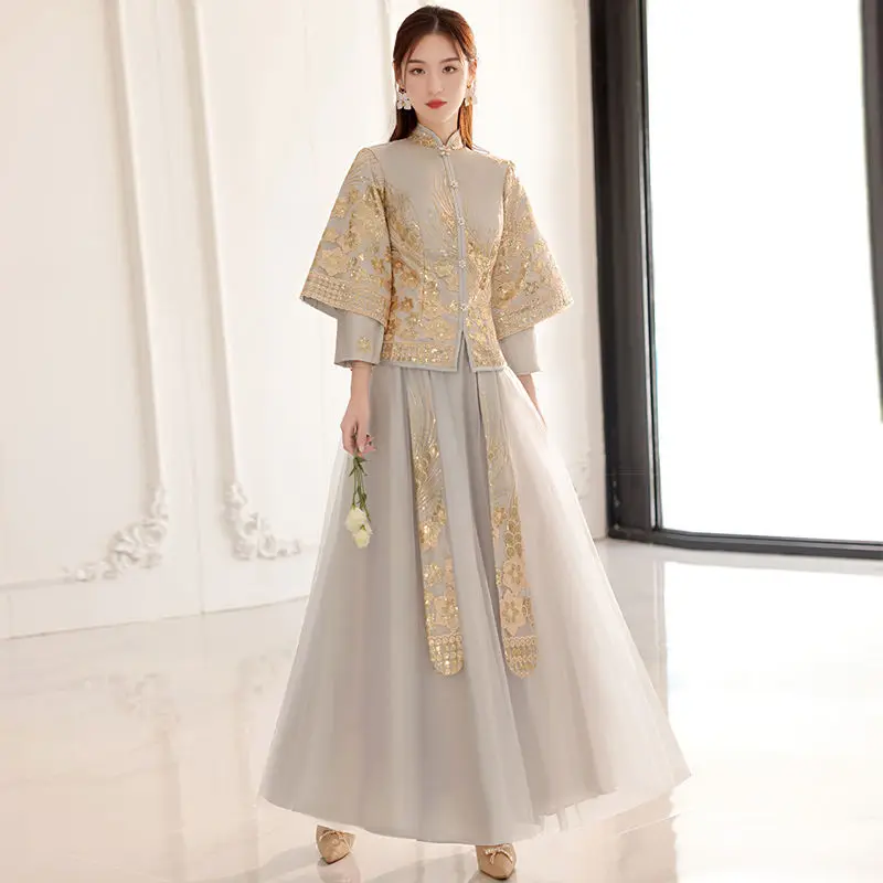 

Yourqipao 2023 New Chinese Bridesmaid Dress For Women Golden Dresses Traditional Dress Chinese Bridesmaid Dress for Women Hanfu