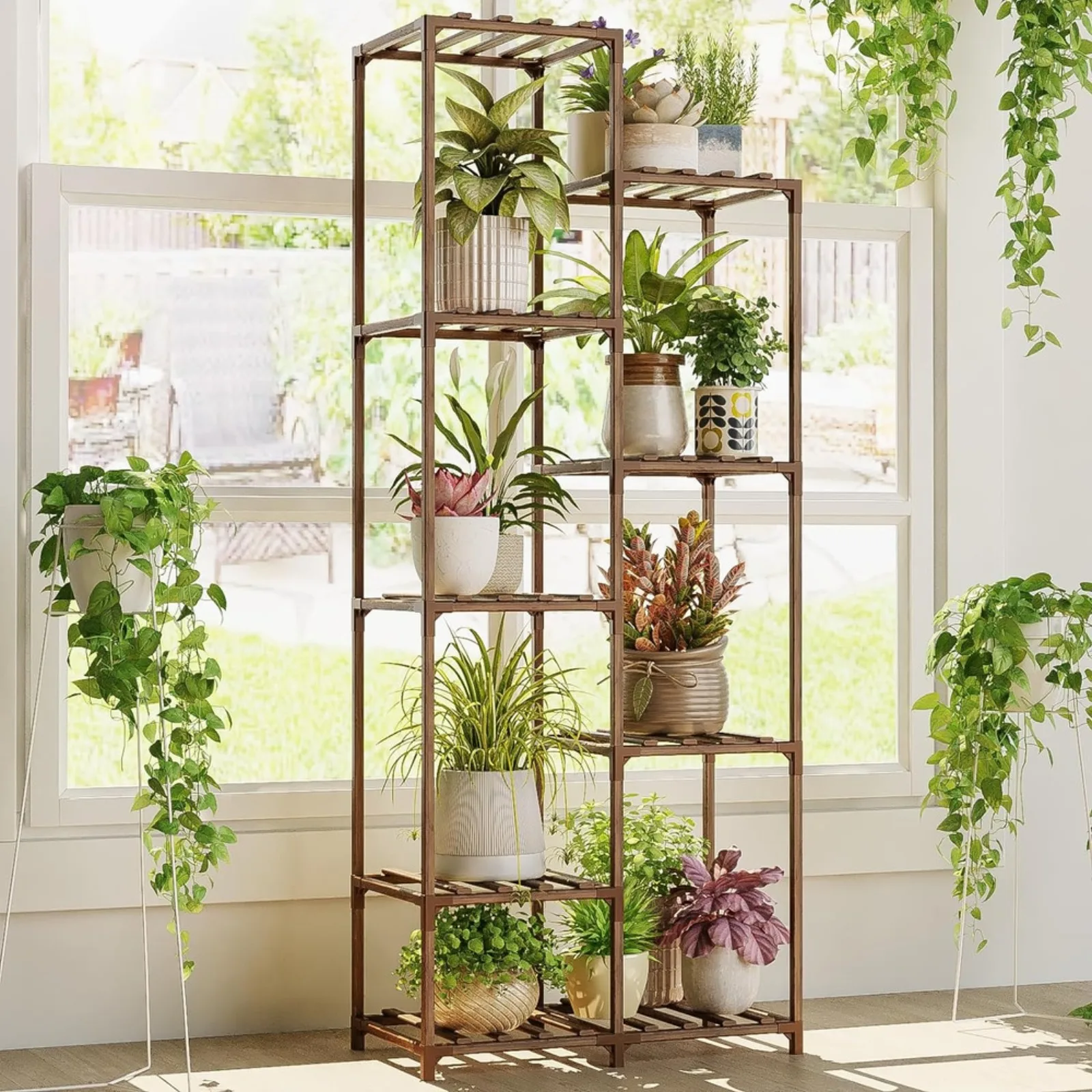 US Plant Stand Indoor Tall Plant Shelf Outdoor Corner Plants Table Wood Flower Stan