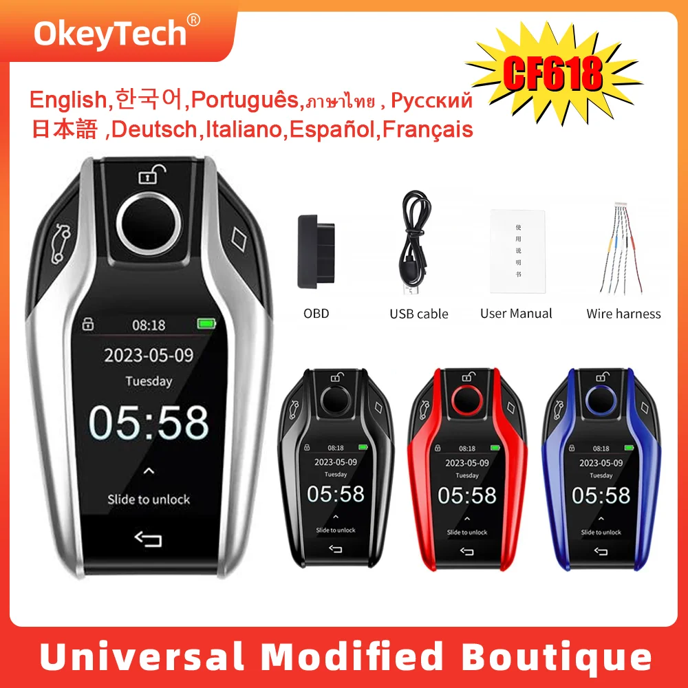 

CF618 Universal Modified Boutique Smart Remote Key LCD Screen Keyless Entry For All Cars LCD Smart Key For All Car