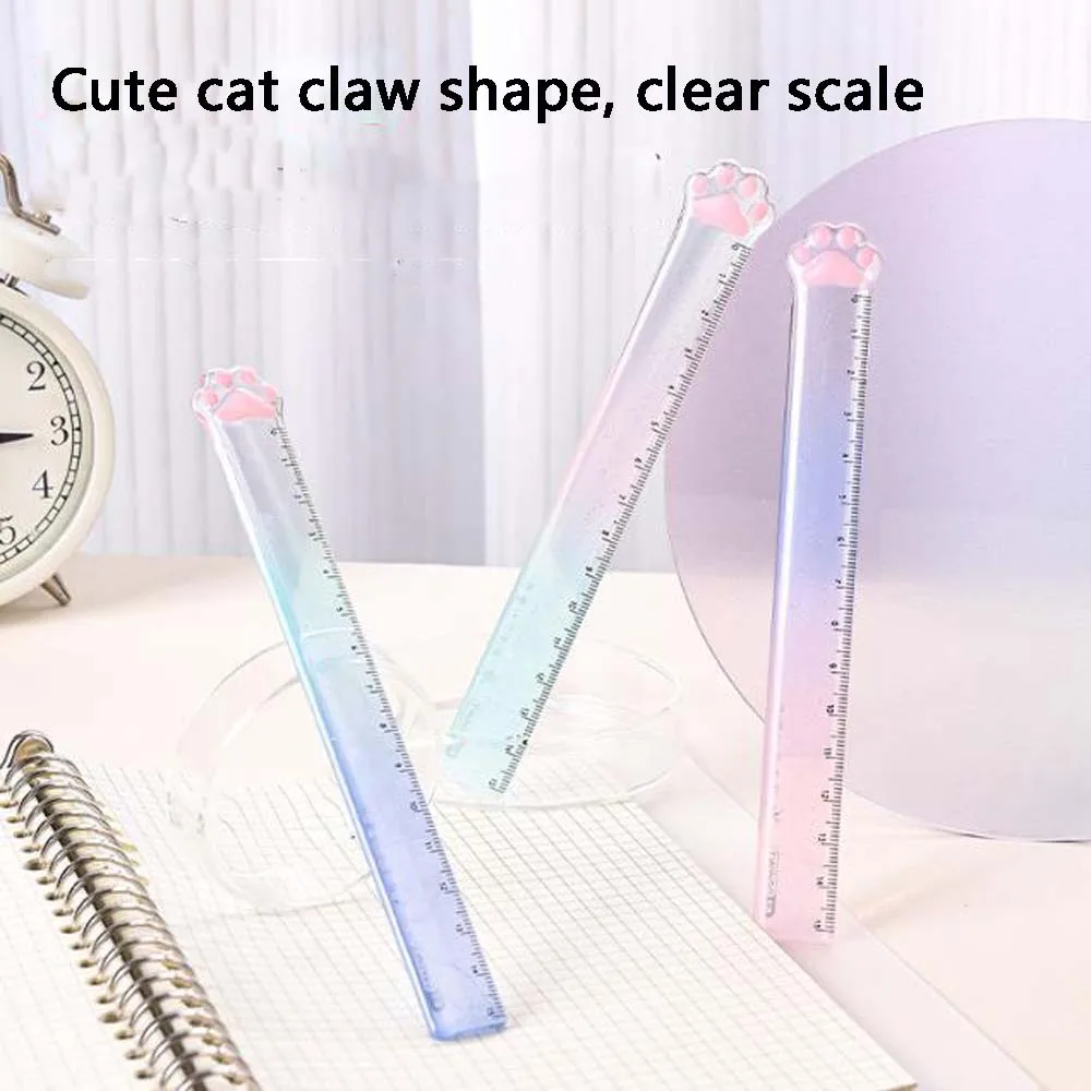 1PC Random Gradient Color Fashion Durable Cat Claw Shape Ruler, Clear Scale, Curved Edge, Comfortable and Easy to Use