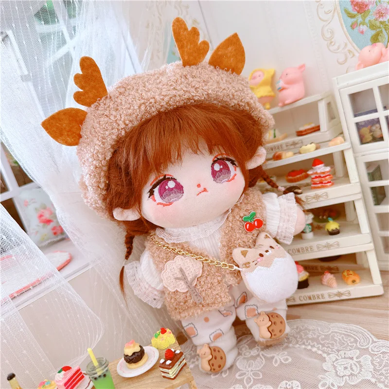 20cm Cute Idol Doll Wear Teddy Cherry Deer Set Clothes Kawaii Stuffed Cotton Plush No Attributes Naked Doll for Girls Kids Gifts images - 6