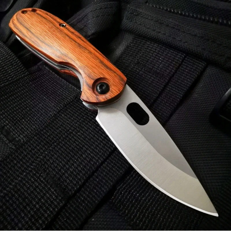 Outdoor Survival Folding Knife for Man High Hardness Portable Self Defense Military Tactical Knives Wooden Knife Handle