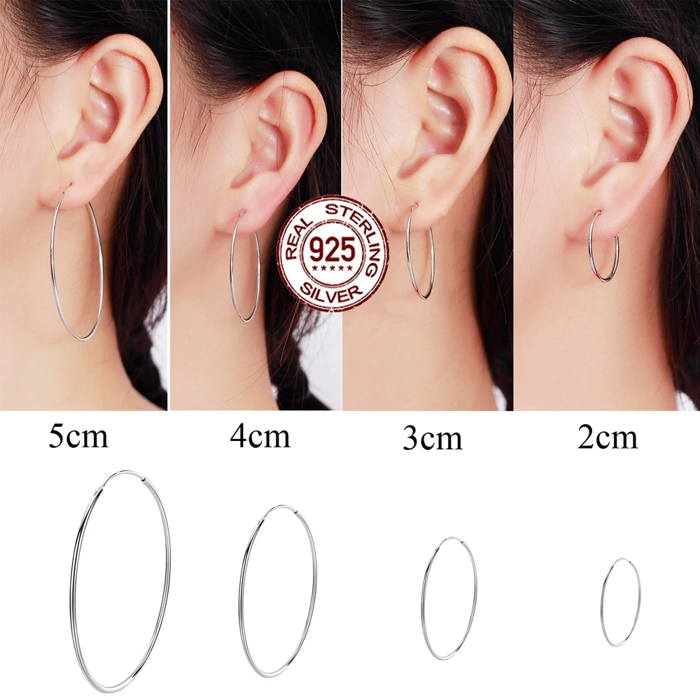 CWWZircons Übertriebene S925 Sterling Silber Große oder Kleine Dünne Kreis Creolen für Frauen Feine Geburtstag Party Schmuck SE017 – Detail 3