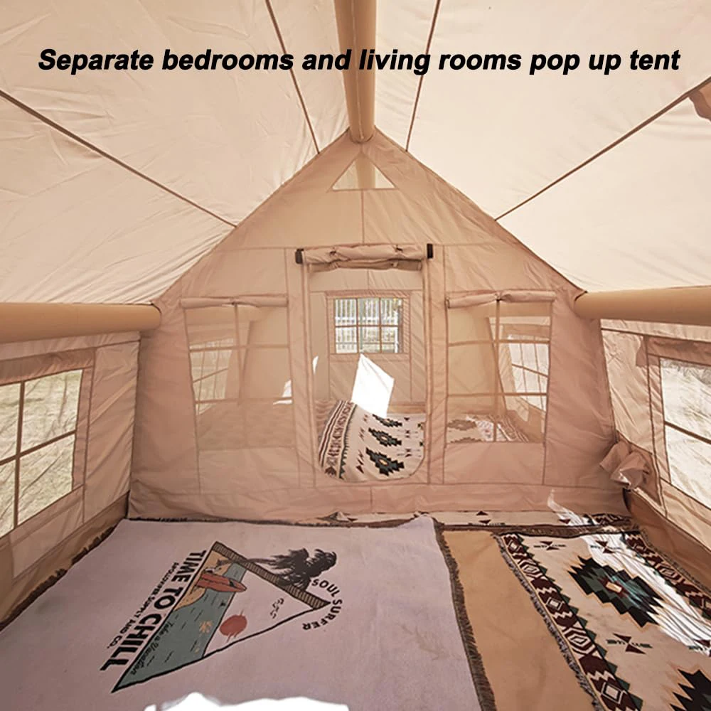 Inflatable Tent 2-4 Person 4-Season Waterproof Oxford Fabric with Pump Stove Jack Pop Up Family Camping Tent with Carry Bag