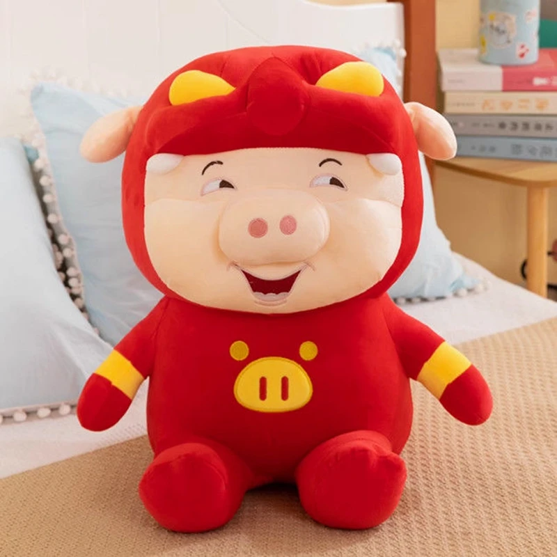 

36CM Sitting Cartoon Piggy Plush Toy a Bright Red Cute and Chubby Little Pig a Soft Animal Doll as a Birthday and Christmas