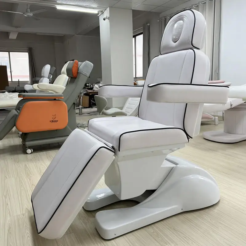 White Leather Electric Massage Bed With Black Trim Border For Beauty Spa Facial Clinic Salon Treatment