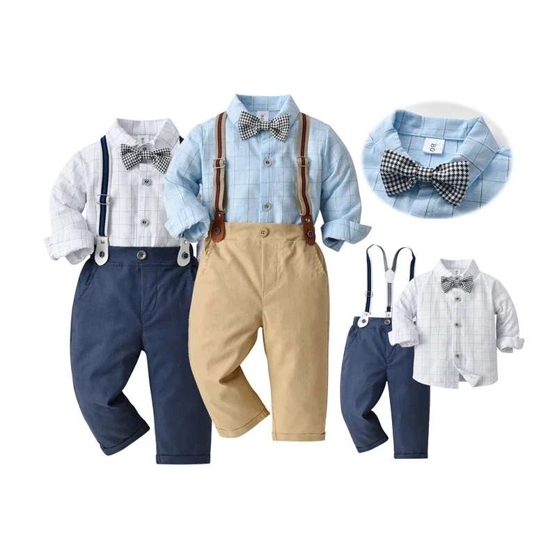 

Baby Boy Clothes Gentleman Long Sleeve Shirt Tops with Suspender Pants Fashion Clothing for Wedding Party