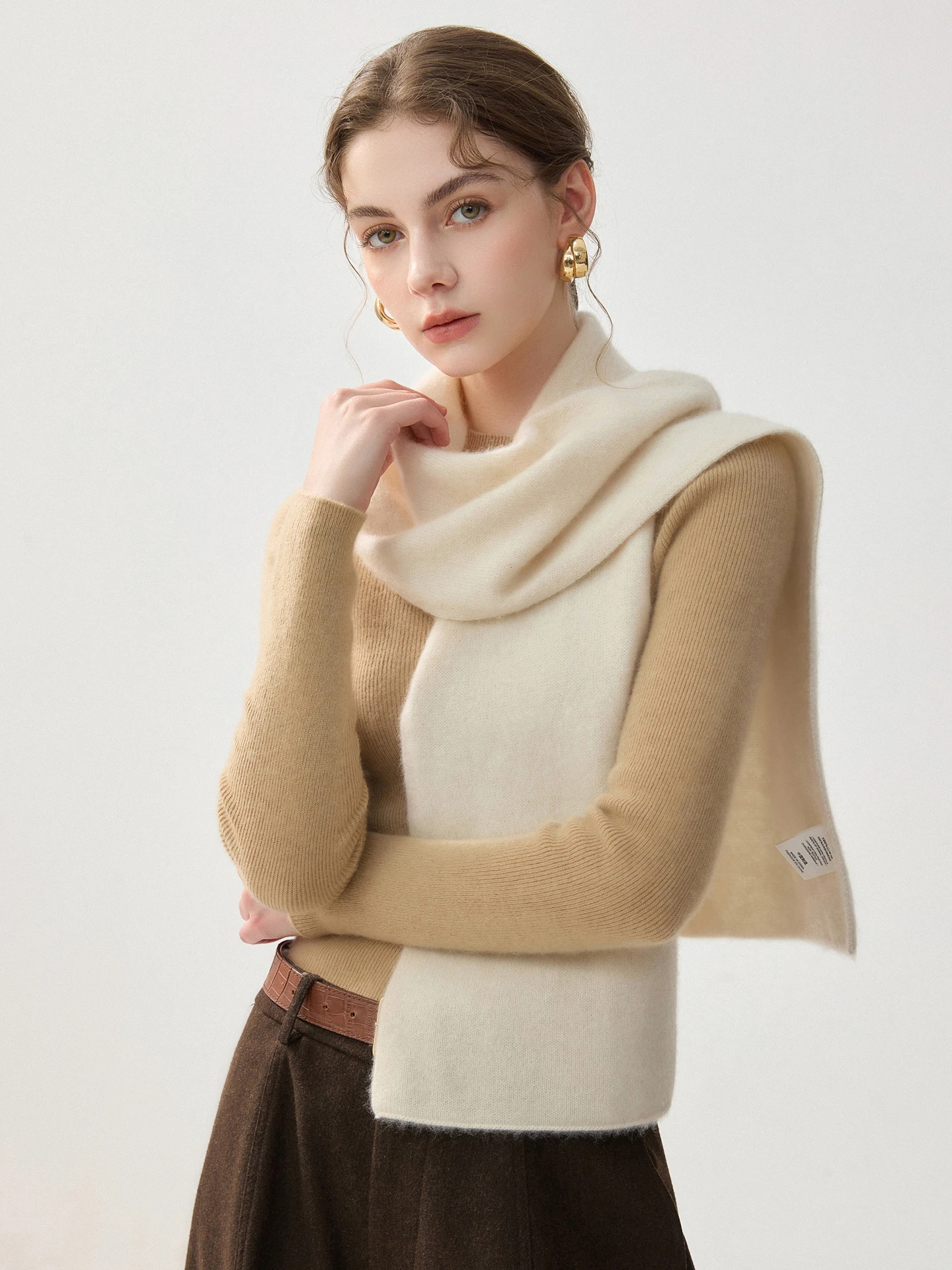 TLOML Women‘s 100% Cashmere Basic Simple Style Solid Scarf Autumn Winter Soft Warm Cashmere Knitted Comfy Thick Shawl Scarf