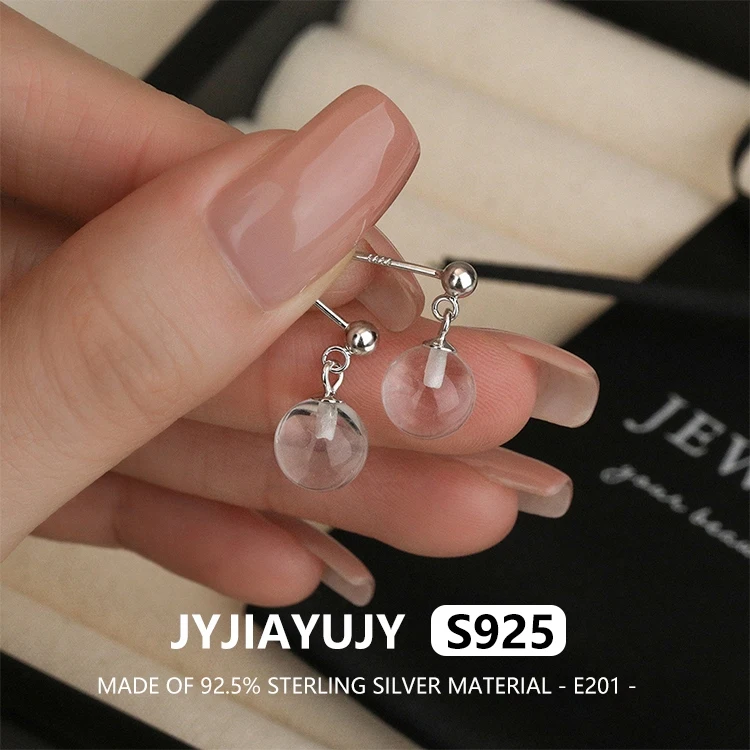 

JYJIAYUJY 100% Whole Original Sterling Silver S925 Drop Earrings Transparent Ballpoint Fashion Woman Jewelry Daily Use E201
