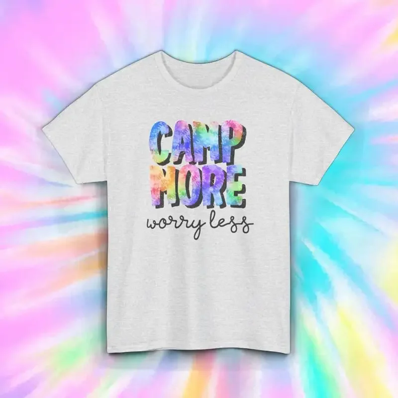 Camp More Worry Less T Shirt Colorful Outdoor Camping S 5XL