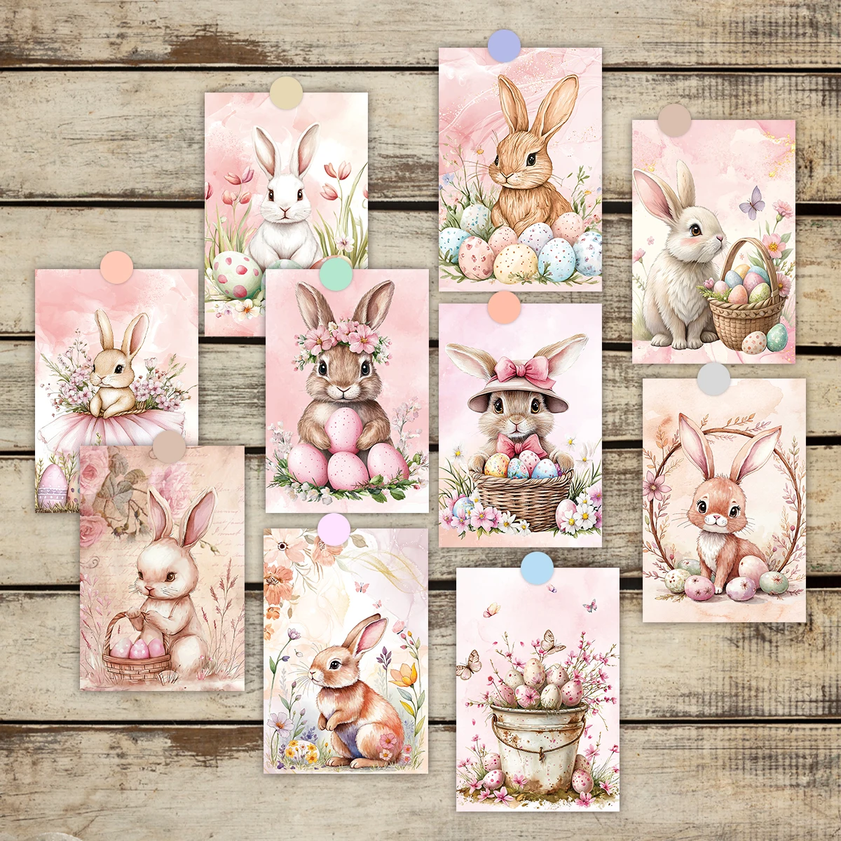 30pcs Pastel Pink Bunny Easter Wall Stickers Cards,Spring Decor Gift Postcards,Easter Party Backdrop,Festive Party Invitations