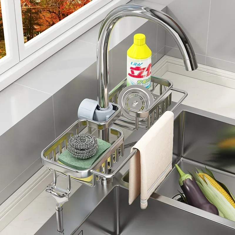 

Kitchen Faucet Rack Rust-proof Adjustable Sponge Holder Drain Basket Sink Water-tap Shelf Faucet Storage Shelves Soap Holder