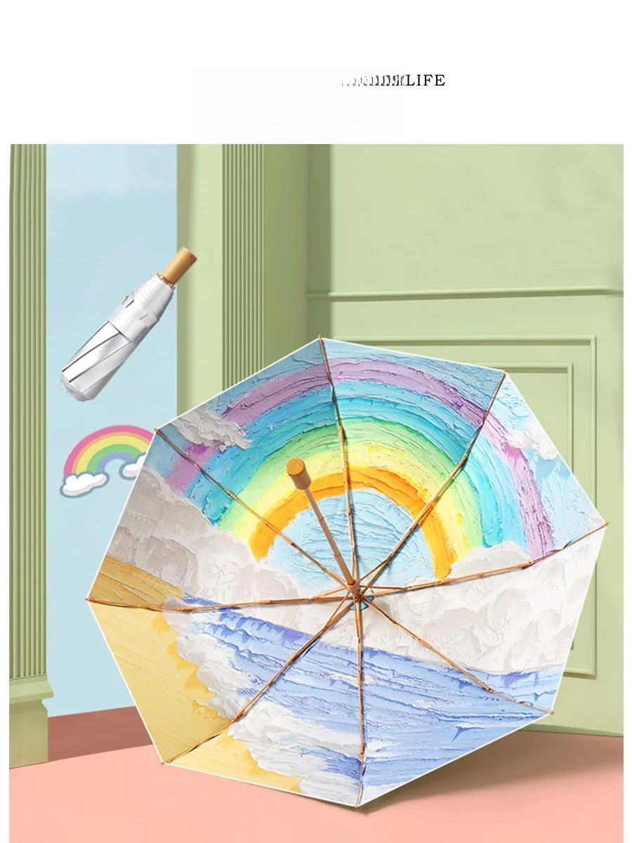 

Tlife Manual Ink Painting Sunscreen Sun Umbrella 8 Bones Titanium Silver Glue Sunade Umbrella Home Daily Use Alloy Sti