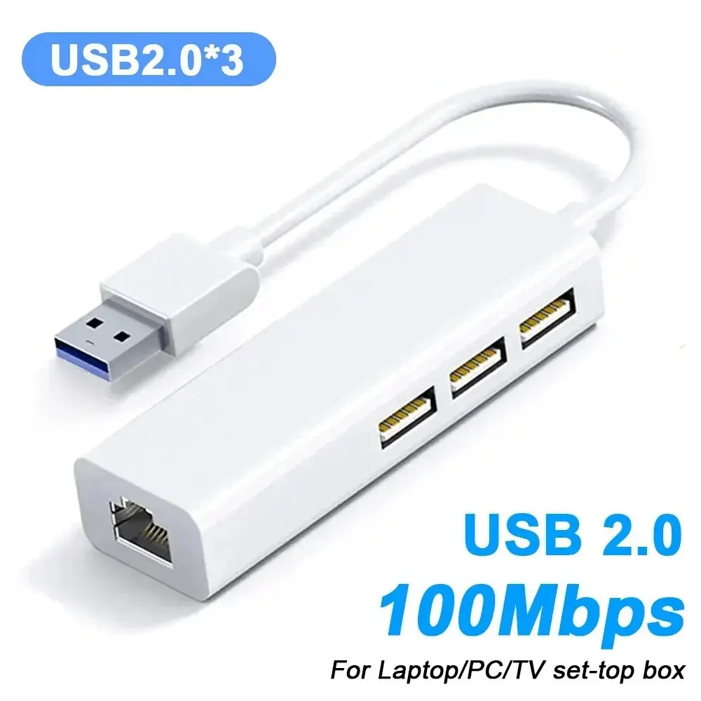 USB C para RJ45 Ethernet Lan Adapter, Placa de rede 100Mbps, USB para USB 2.0 Tipo C Hub, MacBook, Xiaomi, Samsung, Huawei, PC, Computador