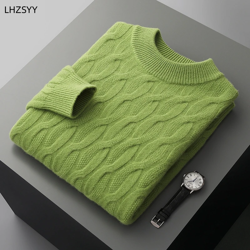 

LHZSYY Winter New Thicken 100%Cashmere Sweater Men's Half-high Neck Twisted Pullovers Large Size Jackets Tops Casual Knit Shirts