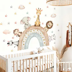 Jungle Animals Rainbow Wall Stickers for Children Kids Rooms Boys Baby Room Decoration Safari Elephant Giraffe Zebra Wallpaper